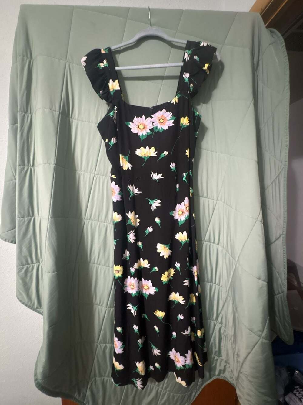 LOFT Black Floral Flutter Strap Midi Dress Size 8
